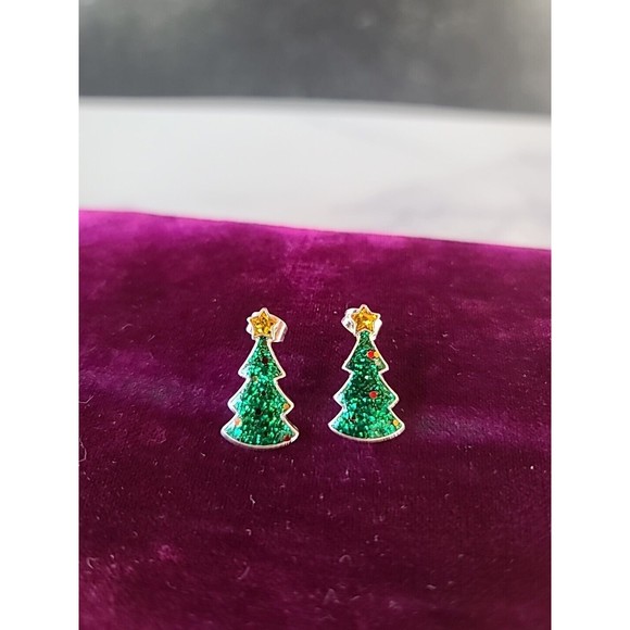 Christmas Tree Pierced Earrings - Picture 1 of 10